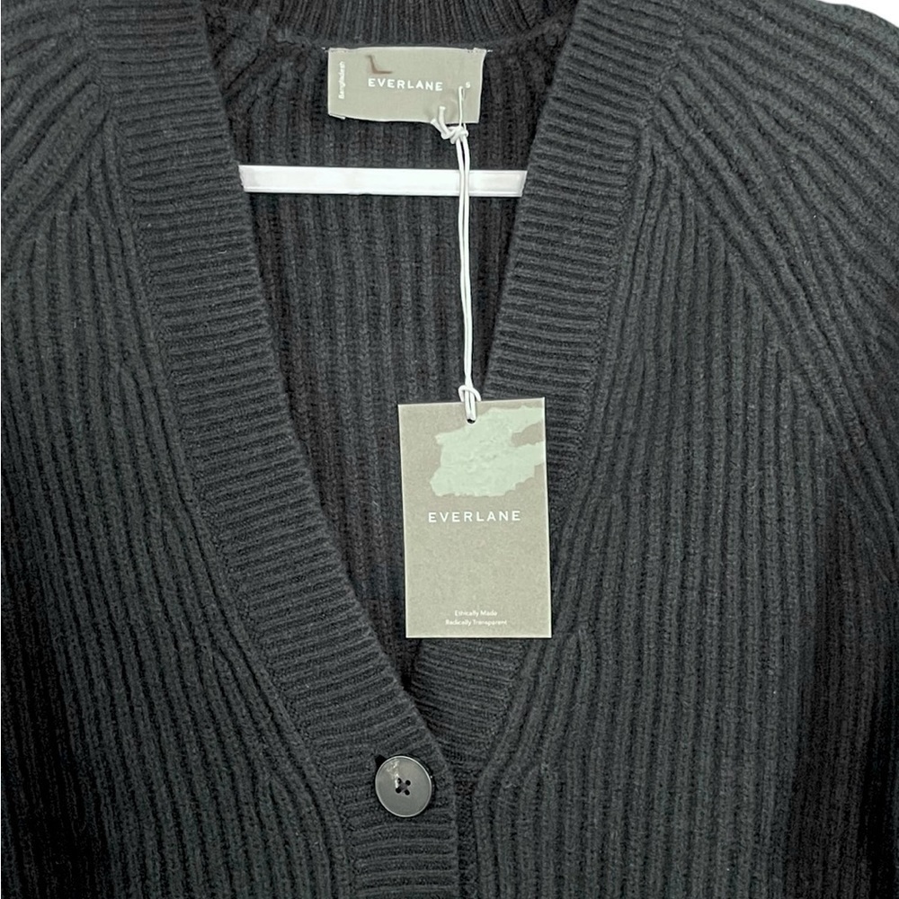 Everlane Women's The Felted Merino Wool Cocoon Cardigan Sweater Black NWT - Picture 9 of 13